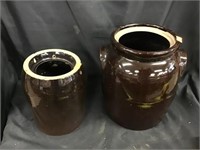 2 Albany Slip Crock/ Jars Small One Missing Bail