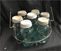 Green Ball Jars With Holder