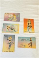 Lot of 5 1940s Risque Pin-Up Girl Linen Postcards