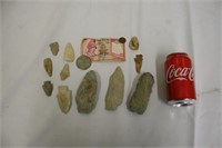 Collection of Arrowheads w/ Coins & Note