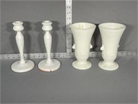 Ivory/White Candle Sticks, vases
