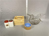 Bird Wire Basket, Crate, Salt/Pepper Shaker, Crock