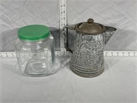Granite Coffee pot & Hoosier glass jar