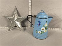 enamelware coffee pot and galvanized star