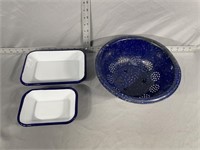 enamelware colander and trays