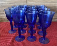 14 blue wine glasses