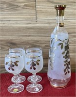 Bohemia crystal decanter with 4 glasses
