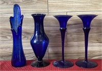Cobalt blue glassware vases