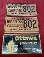 1966 Arizona antique plates/ Ottawa university
