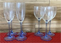 7 blue stemmed wine glasses
