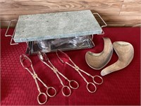 Stone top warming tray, serving ware & spoon rest