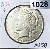 1934-S Peace Silver Dollar CHOICE AU