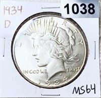 1934-D Peace Silver Dollar UNCIRCULATED