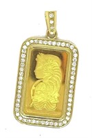 $20000  24k 10g Gold Bar 1.02 cts Diamond Pendant
