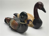 2 Vintage Wood Carved Duck Figurines