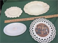 Four (4) Milk Glass Plates