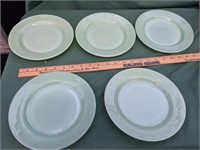 Five Piece (5pc) Jadeite Fire King Plates 7"