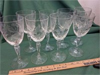 Eight Piece (8pc) Etched Wine Stems Crystal