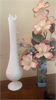 Large white milk glass stretch vase with