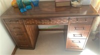 Vintage modern desk - nine drawers with a woven