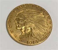 1913 U. S. Gold Indian $2 1/2 Dollar Quarter Eagle
