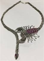Sterling Scorpion Snake Necklace, Ruby & Marcasite