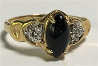 14k Gold, Black Onyx & Diamond Ring