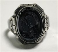 Sterling Silver Ring With Onyx Cameo