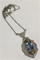 10k White Gold Pendant Necklace With Blue Stone