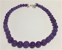 Chinese Lavender Jade Carved Bead Necklace