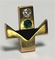 10k Gold And Diamond & Green Stone Pin