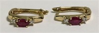 14k Gold And Ruby & Diamond Earrings