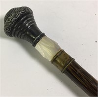 Cane With Silver And Mother Of Pearl Handle