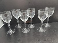 6 Crystal Wine Glasses Vertical Cut Flared Stem