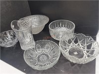 6 Vintage Cut Crystal Bowls & Pitcher