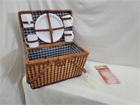 Wicker Picnic Basket w/ Plastic Mug & Plate Set