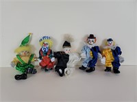 5 Vintage Porcelain Clown Dolls