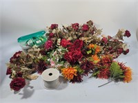 Lot of fake flowers, ribbon & Muslin doll kit