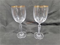 Pair of 24k Rimmed Crystal Wine Glasses