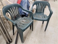 2 Green Plastic Outdoor Chairs
