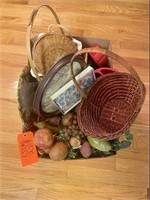 Assorted baskets, artificial fruit