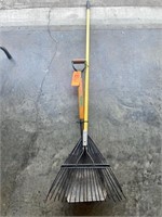 Square point shovel, leaf rake