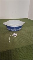 BLUE AND WHITE PYREX W/ LID