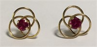 Pair Of 10k Gold And Ruby Earrings