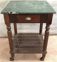 Single Drawer Faux Marble Top Accent Table