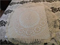 Beautiful round ecru crocheted doily, 34" wide -