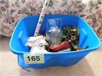 Christmas décor in storage tote w/ lid: pot