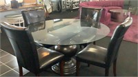 30”t x 54” Round Glass Top Table 4 Chairs