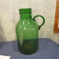 Large Green Blown Glass Jug with Handle