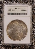 1883-CC Morgan Dollar: ANACS MS63